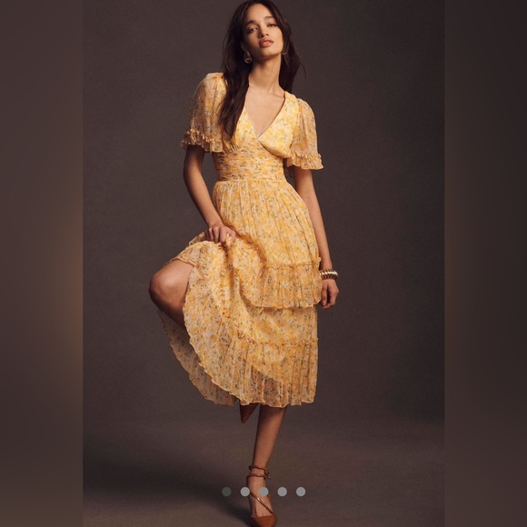bhldn sammie short-sleeve bow-back satin maxi dress Bhldn Sammie Short-Sleeve Bow-Back Satin Maxi Dress In Sky Blue Peony  Bouquet - 48% Off